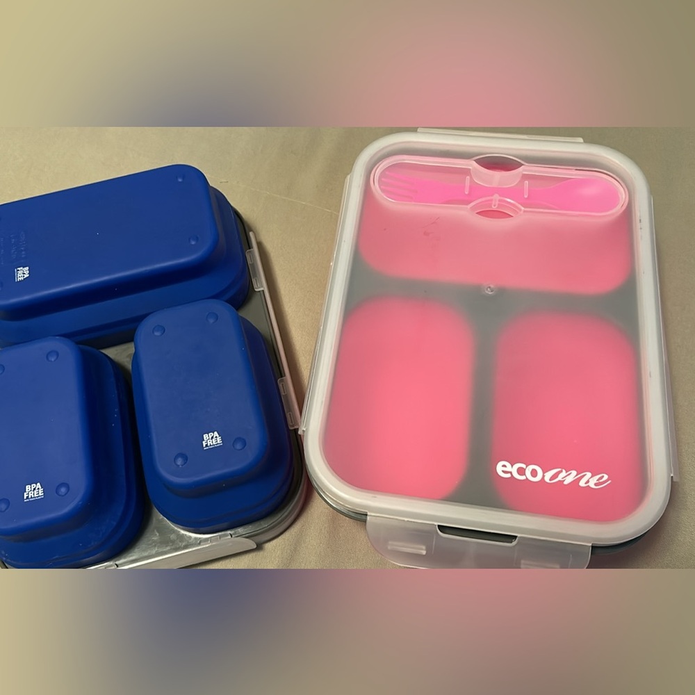 Stack of Eco Storage Containers. One Blue & One pink.